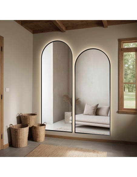 Súprava dvoch polovičných oválnych zrkadiel v čiernom MDF ráme SLIM s podsvietením - SÚPRAVA DOMI II V RÁME LED