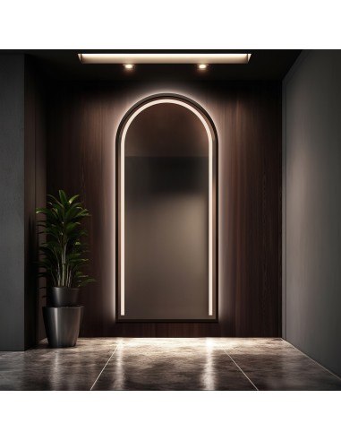 Polokrúhle zrkadlo so LED osvetlením v ráme z MDF - PLATO V RÁME LED