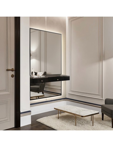 Zrkadlo v čiernom ráme k toaletnému stolíku z dvoch častí s podsvietením LED - 1503 LED - farba rámu na výber