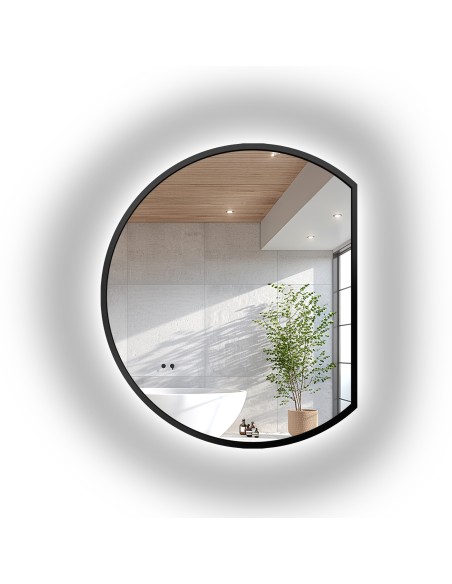 Okrúhle zrkadlo v čiernom matnom MDF ráme s osvetlením - OTTO LED ŚCIETY BOK
