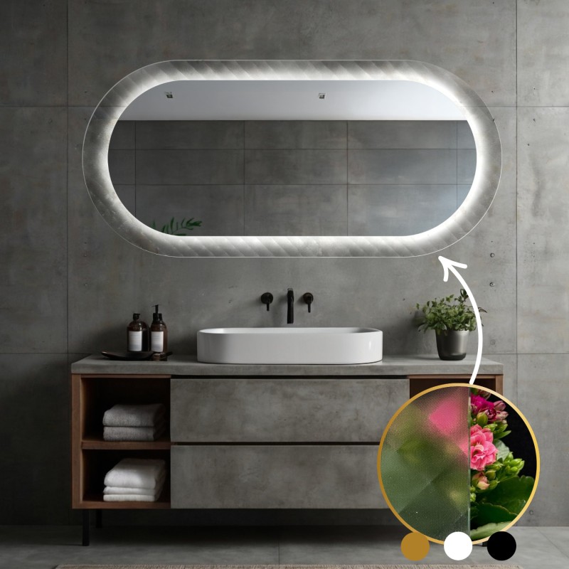 Oválne zrkadlo na ornamentálnom skle Master Soft s podsvietením - LUXORA VESPER LED