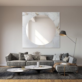 Okrúhle zrkadlo na štvorcovom bielo-zlatom mramore – MARBLE BIANCO