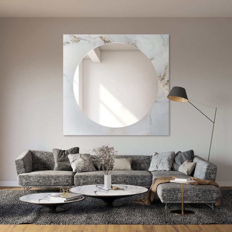 Okrúhle zrkadlo na štvorcovom bielo-zlatom mramore – MARBLE BIANCO