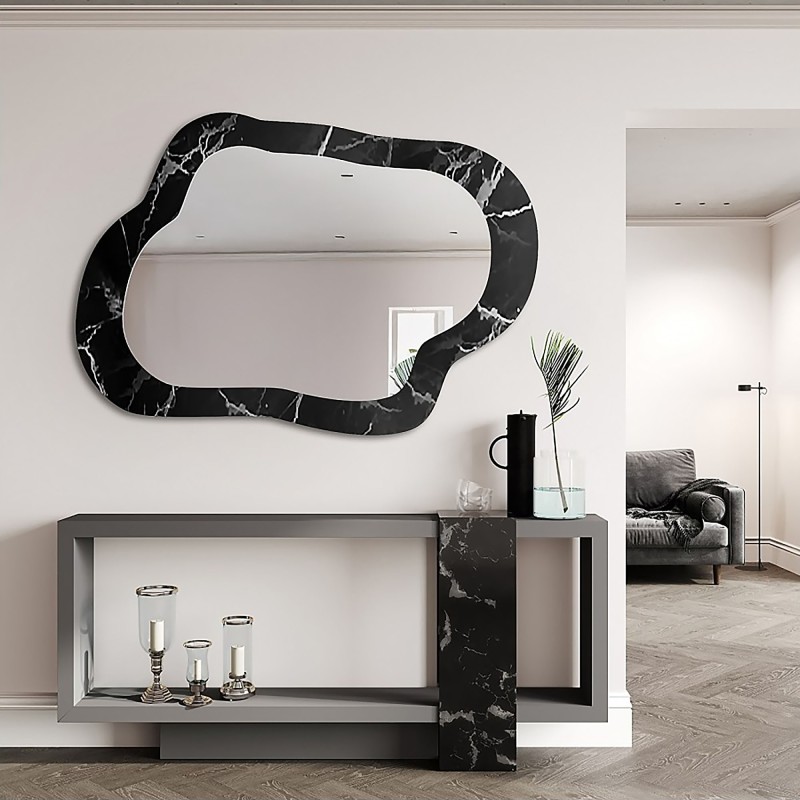Nepravidelné zrkadlo na čierno-striebornom mramore – MARBLE GRISO