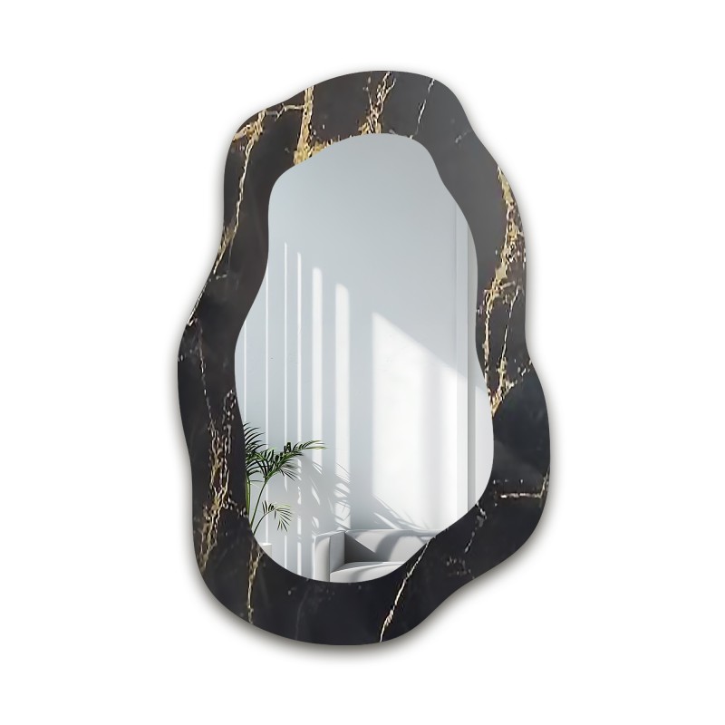 Nepravidelné zrkadlo na čierno-zlatom mramore – MARBLE NOCTO