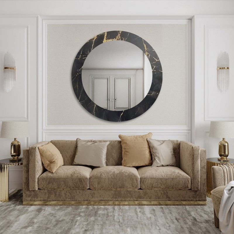 Okrúhle zrkadlo na čierno-zlatom mramore – MARBLE NOELLE