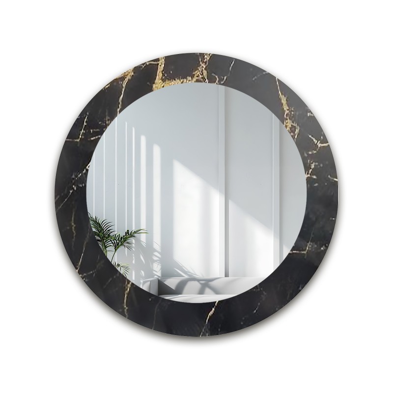 Okrúhle zrkadlo na čierno-zlatom mramore – MARBLE NOELLE