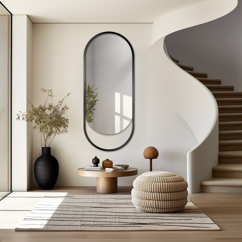 Oválne zrkadlo v čiernom matnom mdf ráme - OLAF - farba rámu podľa vášho výberu