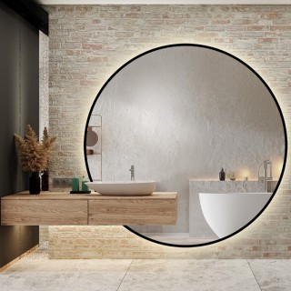 Okrúhle led zrkadlo na mieru s výrezom pre skrinku v mdf ráme - ORFEUSZ LED
