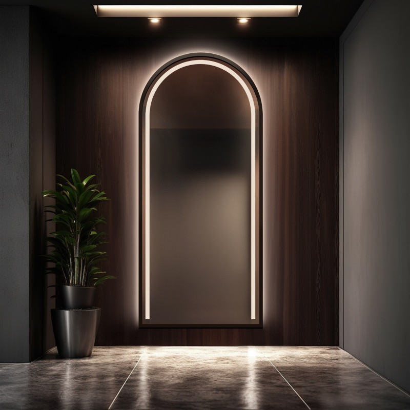 Polokrúhle zrkadlo so LED osvetlením v ráme z MDF - PLATO V RÁME LED