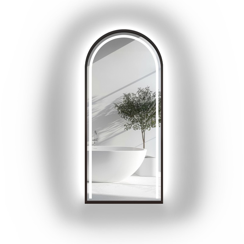 Polokrúhle zrkadlo so LED osvetlením v ráme z MDF - PLATO V RÁME LED