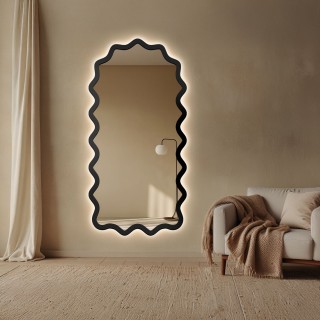 Polovalcové zrkadlo v vlnitom ráme z MDF s podsvietením – AQUARELLE SONA LED