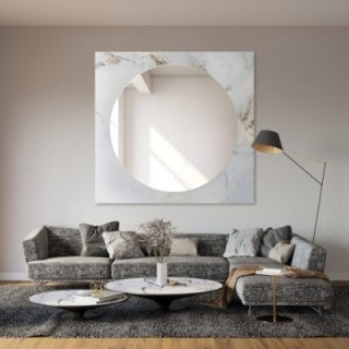 Okrúhle zrkadlo na štvorcovom bielo-zlatom mramore – MARBLE BIANCO