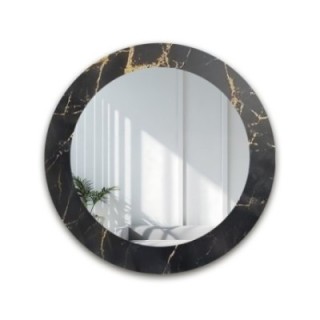 Okrúhle zrkadlo na čierno-zlatom mramore – MARBLE NOELLE