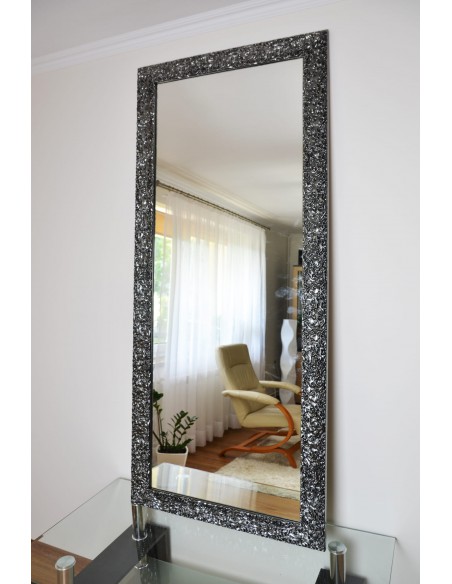 Zrkadlo Glamour v bohatom grafitovom ráme s vysokým leskom - 8002005