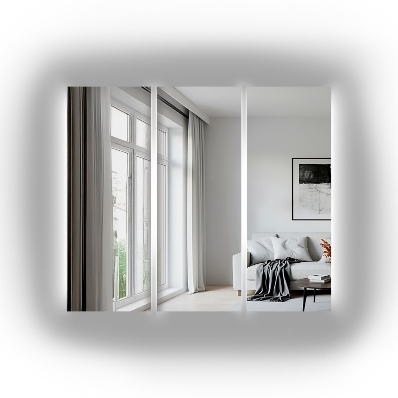 Veľké nástenné LED zrkadlo, 3-dielne na mieru – TREGIS LED