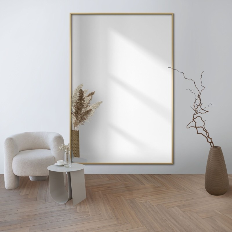 Obdĺžnikové zrkadlo v minimalistickom zlatom ráme 1201