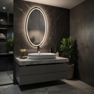 Pieskované eliptické zrkadlo s osvetlením - FRIDA LED I