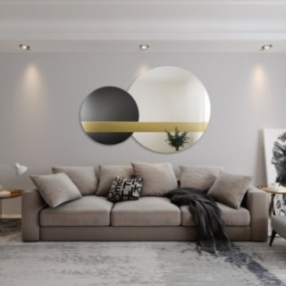 Súprava dekoratívnych zrkadiel zlatý panel a čierny lacobel - GOLD MOON