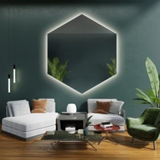 Zrkadlo geometrického tvaru s osvetlením – HEXA LED