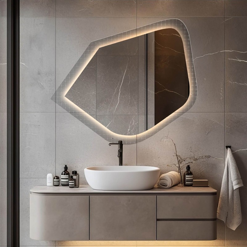 Zrkadlo na ornamentálnom skle Master Flex s podsvietením - LUXORA PRISTAL LED