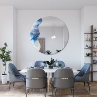 Nepravidelné zrkadlo na okrúhlom modrom mramore – MARBLE BLUVERO