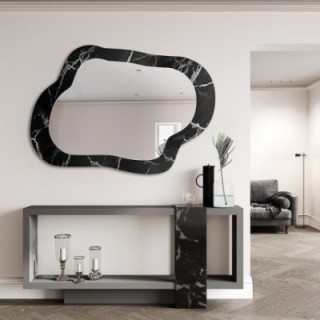 Nepravidelné zrkadlo na čierno-striebornom mramore – MARBLE GRISO