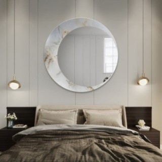 Okrúhle zrkadlo na bielo-zlatom mramore – MARBLE MARLUCE