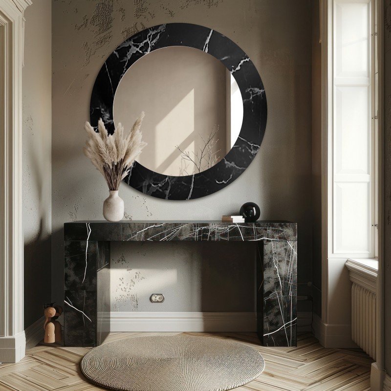 Okrúhle zrkadlo na čierno-striebornom mramore – MARBLE MURASO