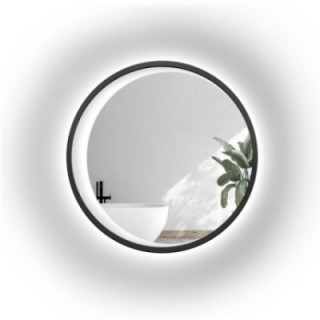 Okrúhle zrkadlo v čiernom MDF ráme s pieskovaným mesiacom LED – MIDNIGHT LED