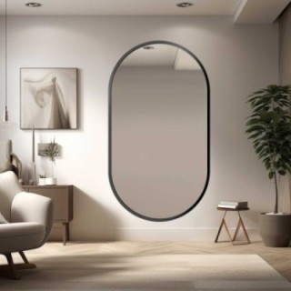 Oválne zrkadlo v matnom čiernom ráme z MDF - OSKAR - farba rámu na výber