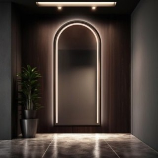 Polokrúhle zrkadlo so LED osvetlením v ráme z MDF - PLATO V RÁME LED