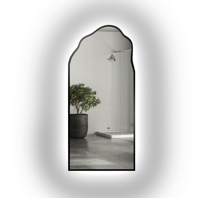 Polovičné oválne zrkadlo organického tvaru v ráme s osvetlením - AURO V LED RÁME 1