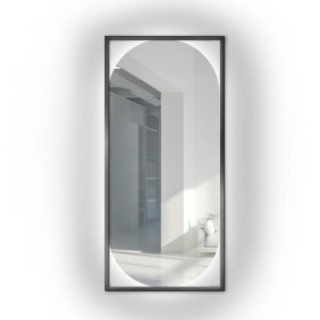 Moderné oválne zrkadlo v drevenom ráme s osvetlením - RENA LED