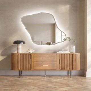 Zrkadlo s organickým tvarom v kašmírovom ráme z MDF s podsvietením – MARIS DUNE LED V RÁME