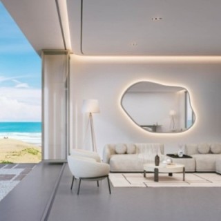 Zrkadlo s organickým tvarom v kašmírovom ráme z MDF s podsvietením – MARIS FOAM LED V RÁME
