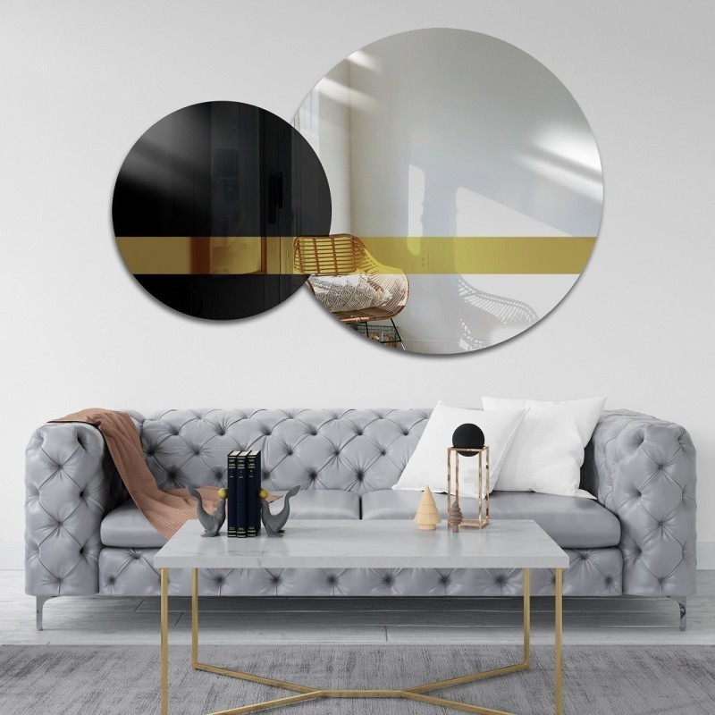 Súprava dekoratívnych zrkadiel zlatý panel a čierny lacobel - GOLD MOON