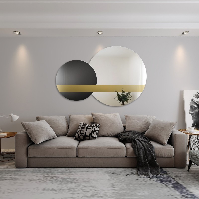 Súprava dekoratívnych zrkadiel zlatý panel a čierny lacobel - GOLD MOON