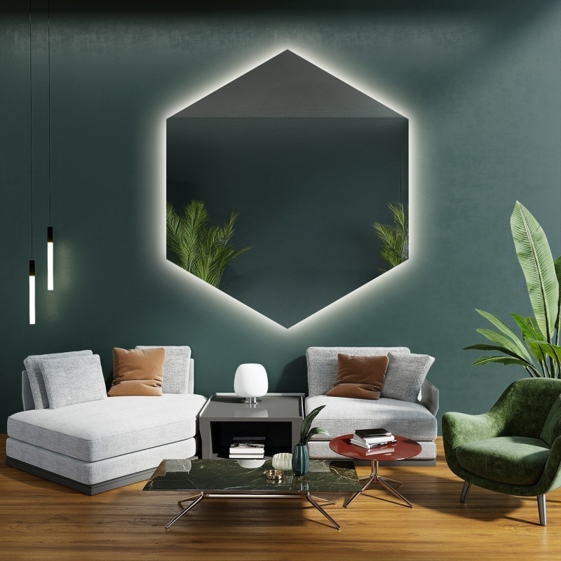 Zrkadlo geometrického tvaru s osvetlením – HEXA LED