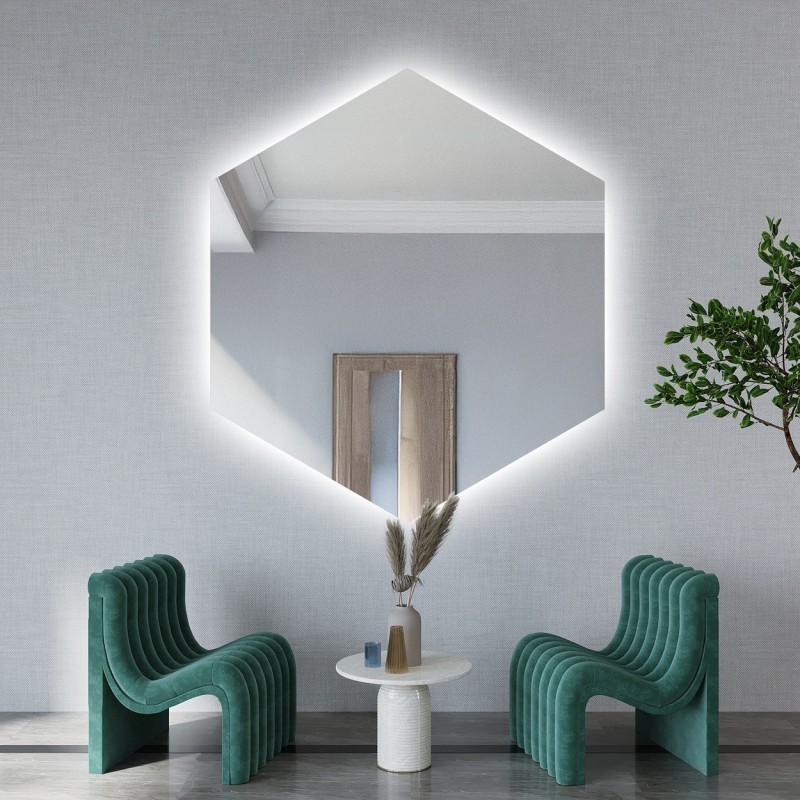 Zrkadlo geometrického tvaru s osvetlením – HEXA LED