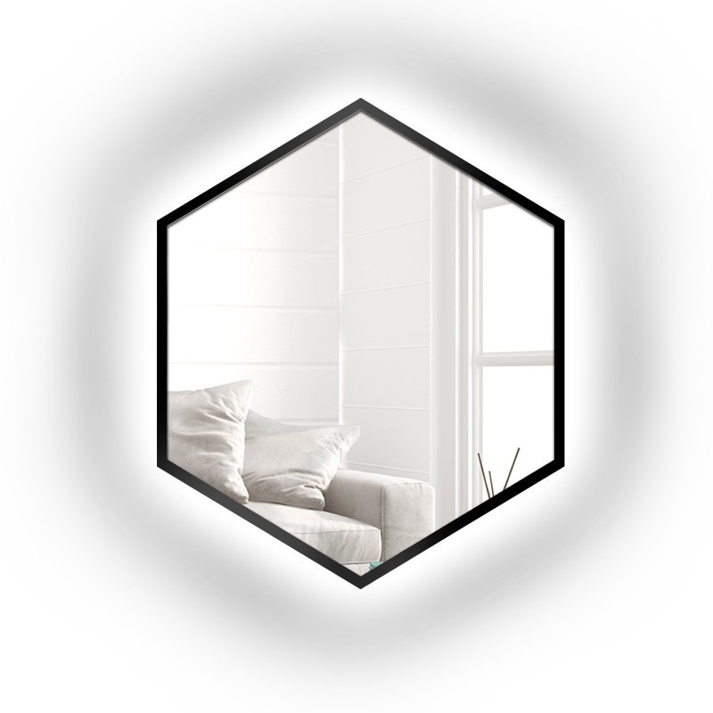 Zrkadlo geometrického tvaru v ráme s osvetlením – HEXA V RÁME LED