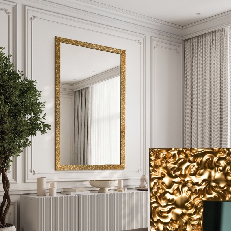 Zrkadlo Glamour v bohatom zlatom ráme s vysokým leskom - 8002002