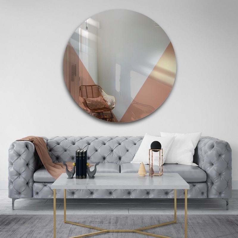 Okrúhle dekoratívne zrkadlo s medenou panel v odtieni rose gold - LOLO