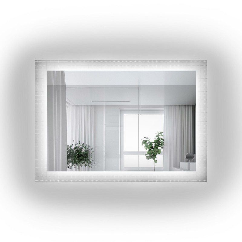 Obdĺžnikové zrkadlo na ornamentálnom skle Master Flex s podsvietením - LUXORA ETERION LED