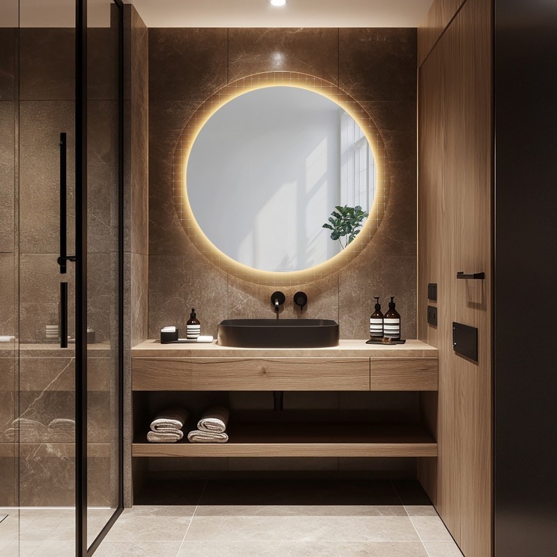 Okrúhle zrkadlo na ornamentálnom skle Master Flex s podsvietením - LUXORA FROSTED LED