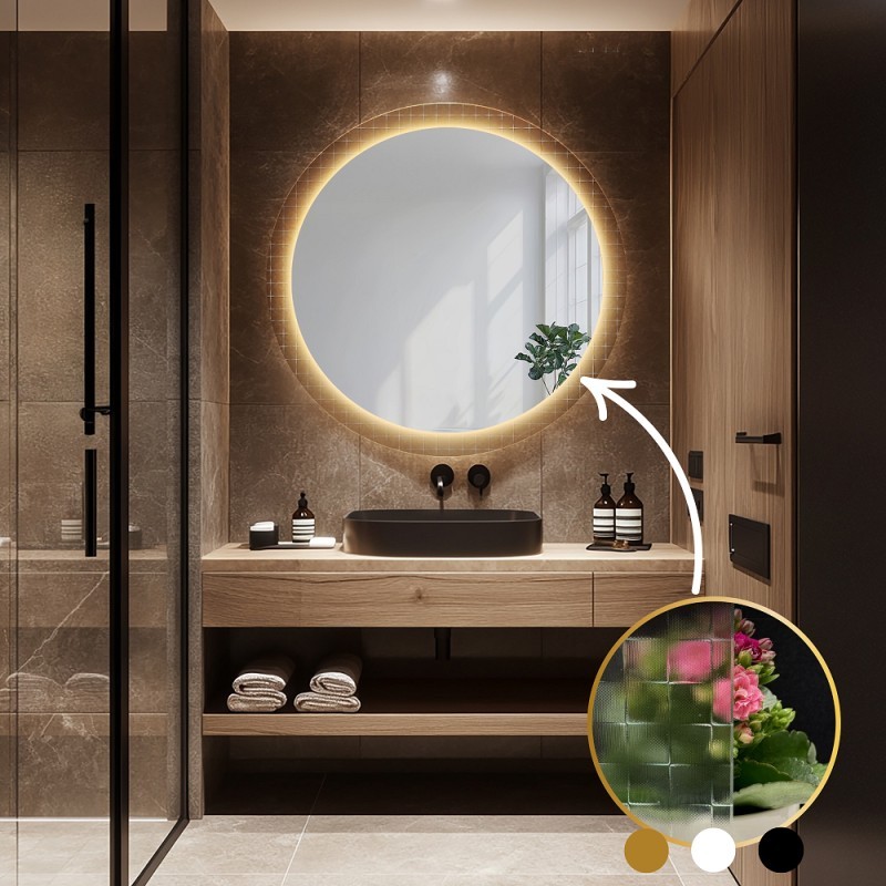 Okrúhle zrkadlo na ornamentálnom skle Master Flex s podsvietením - LUXORA FROSTED LED