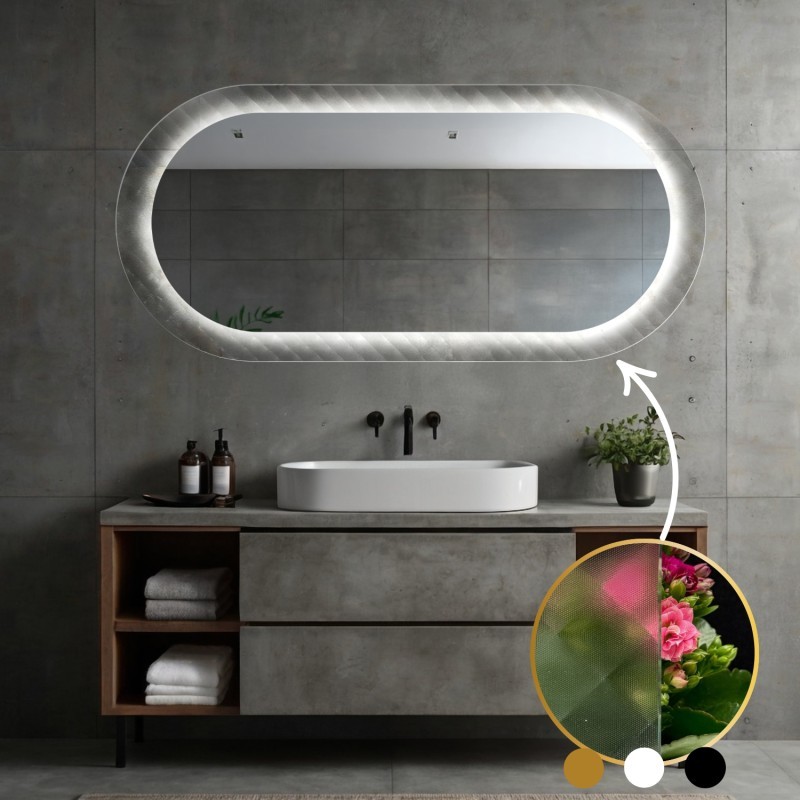 Oválne zrkadlo na ornamentálnom skle Master Soft s podsvietením - LUXORA VESPER LED