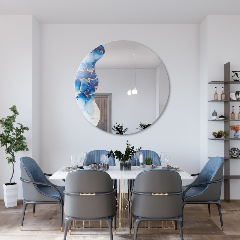 Nepravidelné zrkadlo na okrúhlom modrom mramore – MARBLE BLUVERO