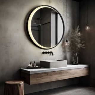 Okrúhle zrkadlo v čiernom MDF ráme s pieskovaným mesiacom LED – MIDNIGHT LED