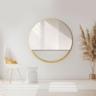 Okrúhle zrkadlo v zlatom MDF ráme SLIM s voľným priestorom - OLENA